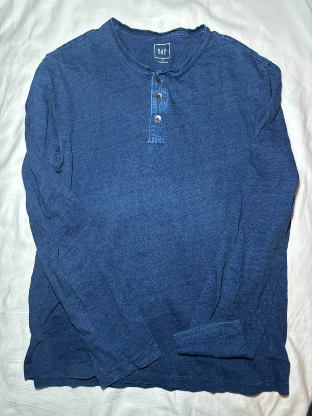 GAP Henley Shirt Mens Medium Blue Long Sleeve Raglan Sleeve Casual Layering